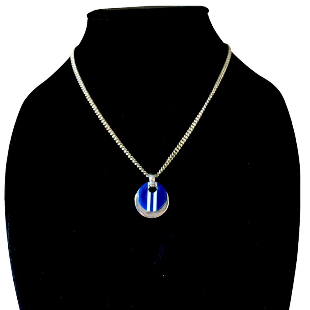 Lauren by Ralph Lauren Silver Toggle Necklace w/2 charms - Blue Stripe & Silver